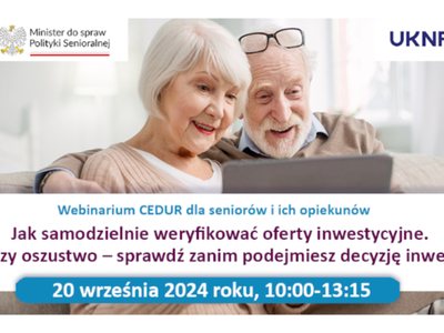 Informacja o nadchodzącym Webinarium CEDUR dla seniorów i ich opiekunów