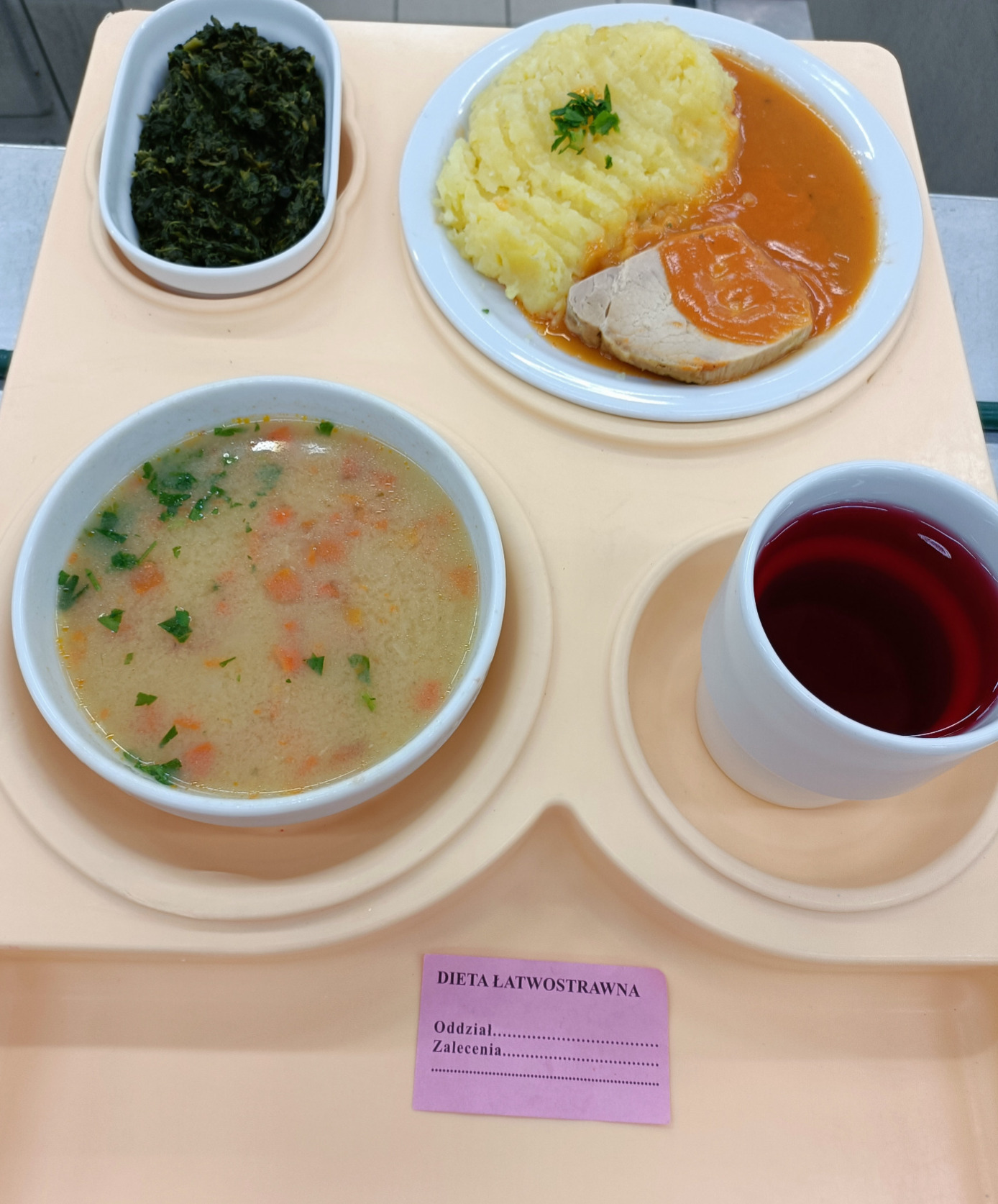 Posiłek na dzień 13.11.2025 roku - obiad dieta łatwostrawna.