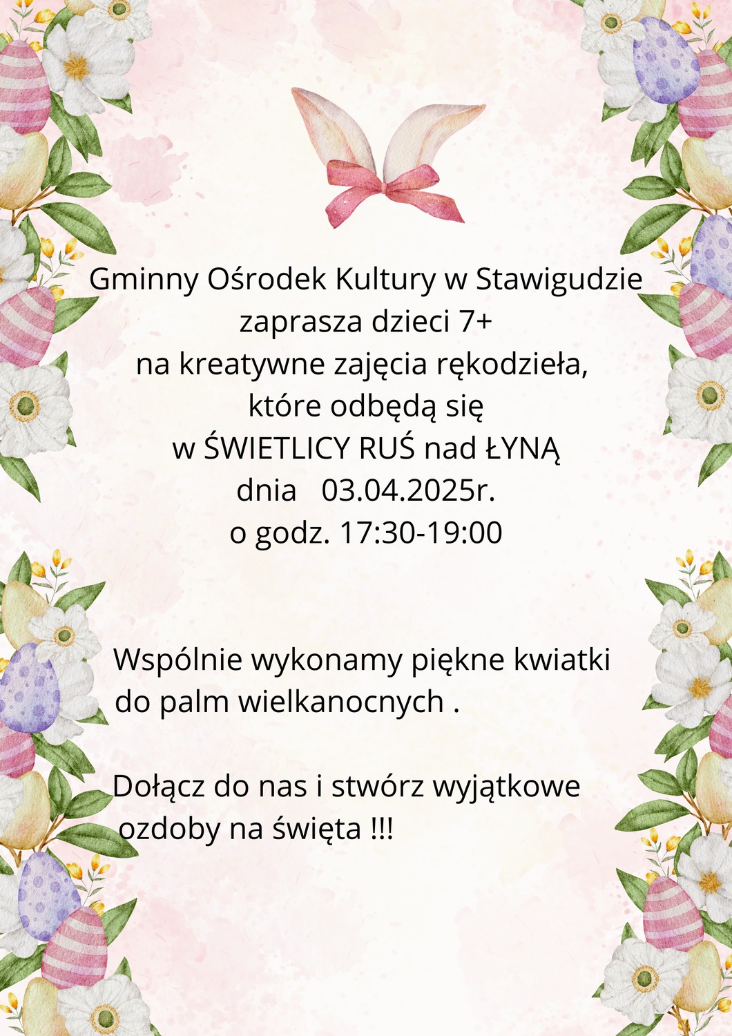 Plakat zajęcia rękodzieła w świetlicy w Rusi nad Łyną
