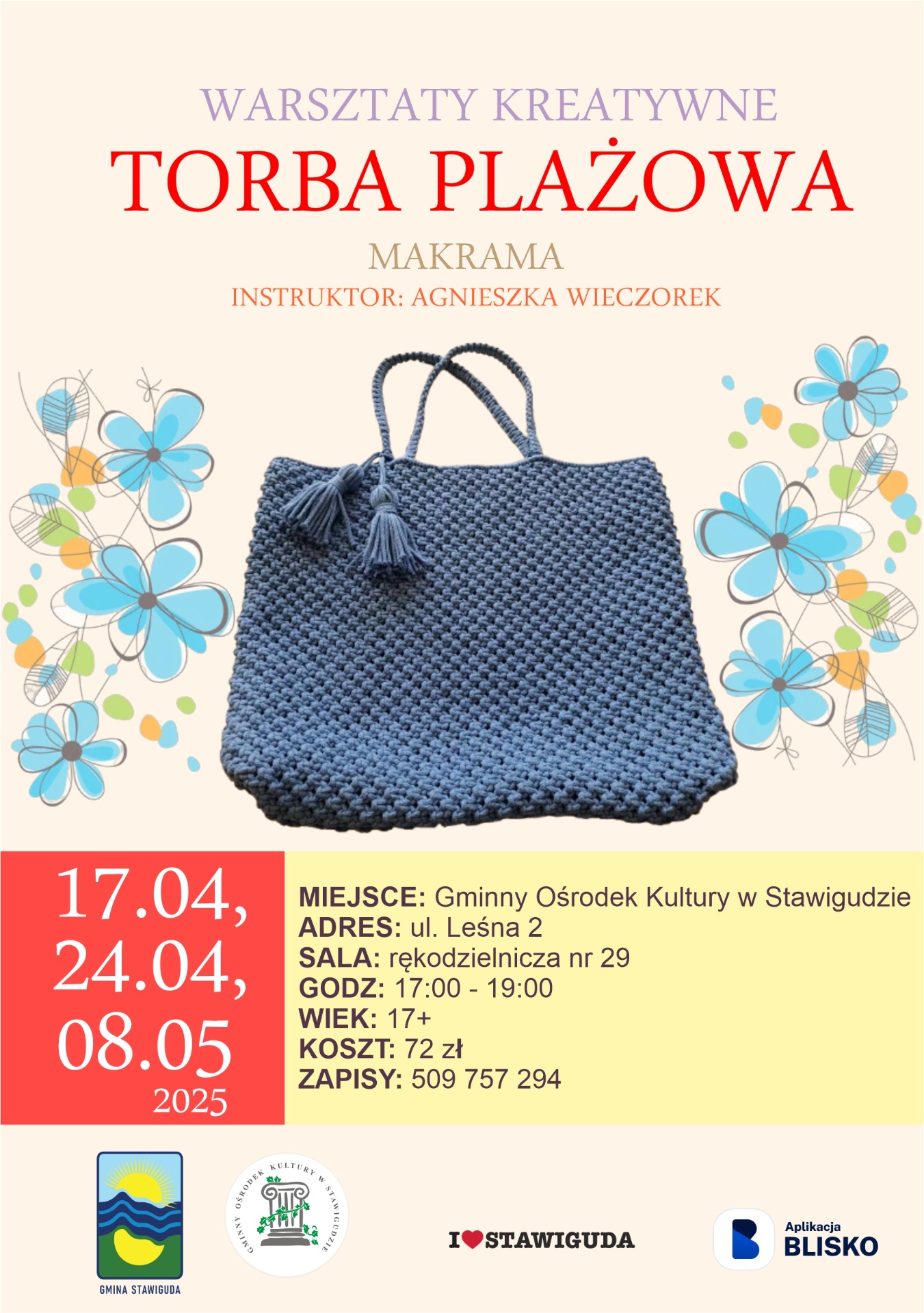Plakat na warsztaty kreatywne w Gminnym Ośrodku Kultury w Stawigudzie