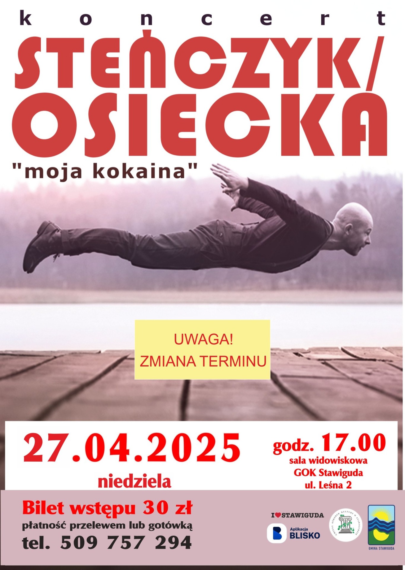 Plakat zmiana terminu koncertu STEŃCZYK/ OSIECKA