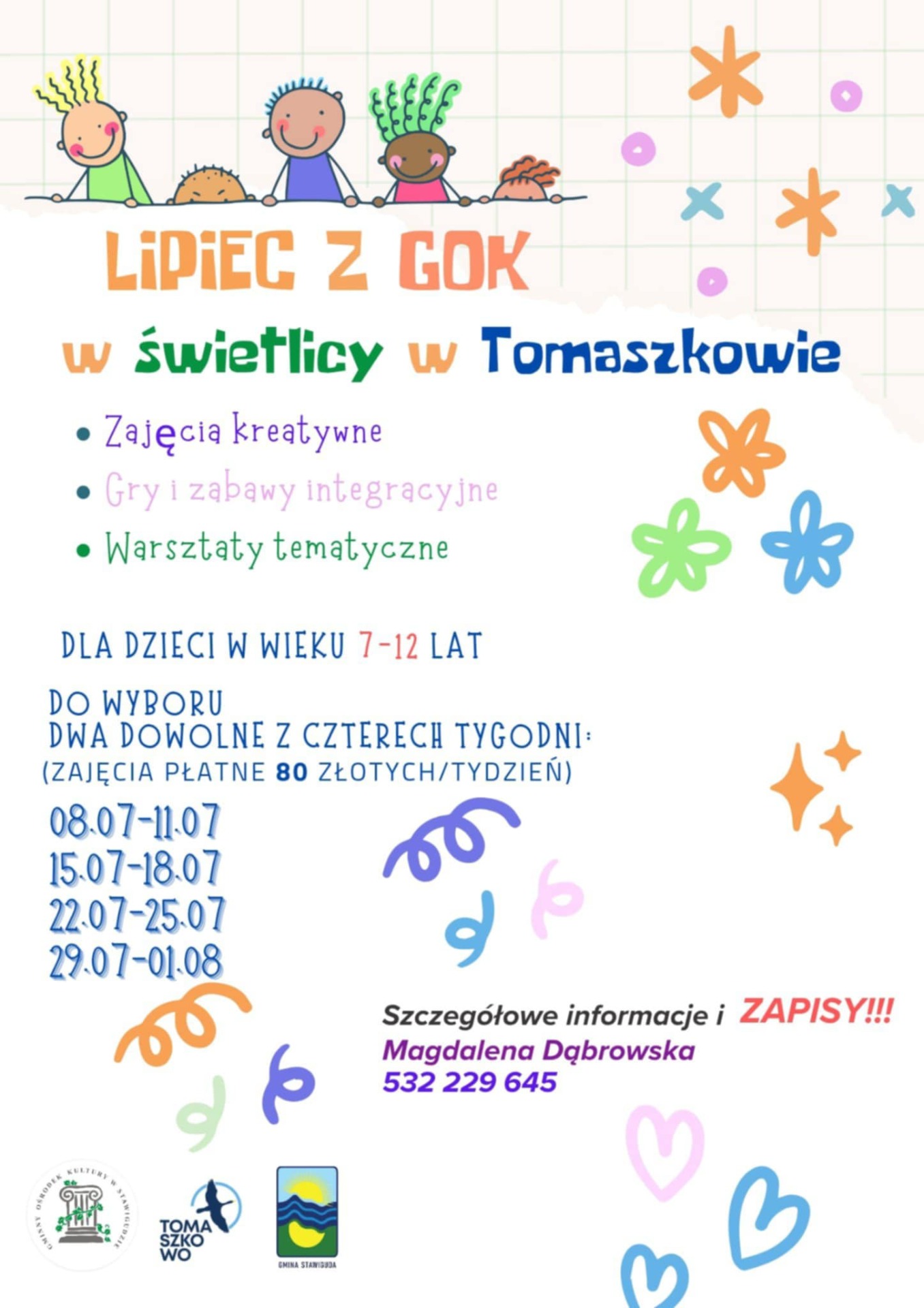 plakat z ofertą wakacyjną w świetlicy w Tomaszkowie