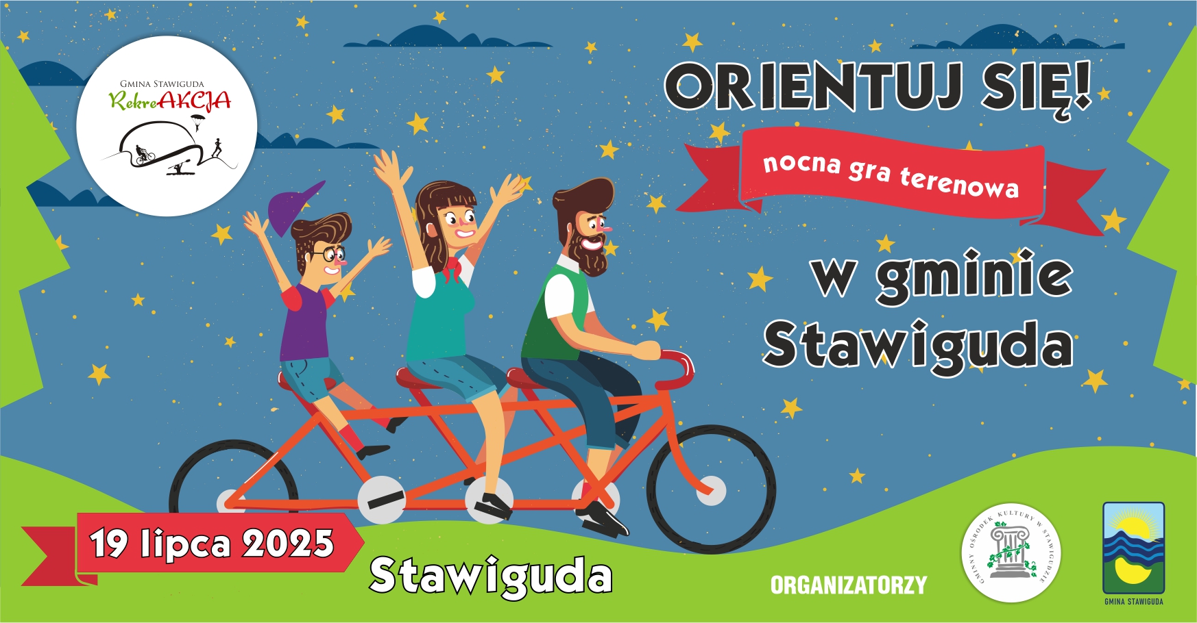 Nocna gra terenowa „Orientuj się!” w gminie Stawiguda realizowana w ramach RekreAKCJI/ Stawiguda/ 19.07.2025