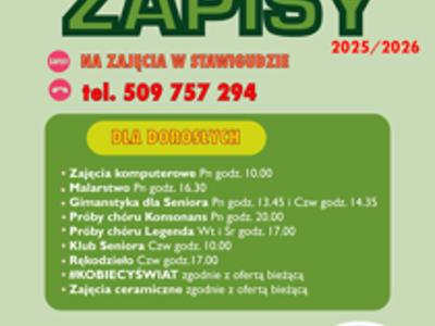 Zapisy na zajęcia kulturalne w nowym roku kulturalnym 2025 /2026 w Gminnym Ośrodku Kultury w Stawigudzie