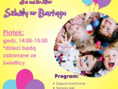 Plakat promujący zajęcia terapii zajęciowej w szkole podstawowej z Bartągu