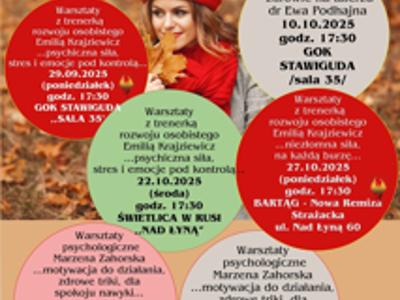 Plakat promujący warsztaty dla mieszkańców z gminy Stawiguda. Kobiece plany czas na zdrowe zmiany