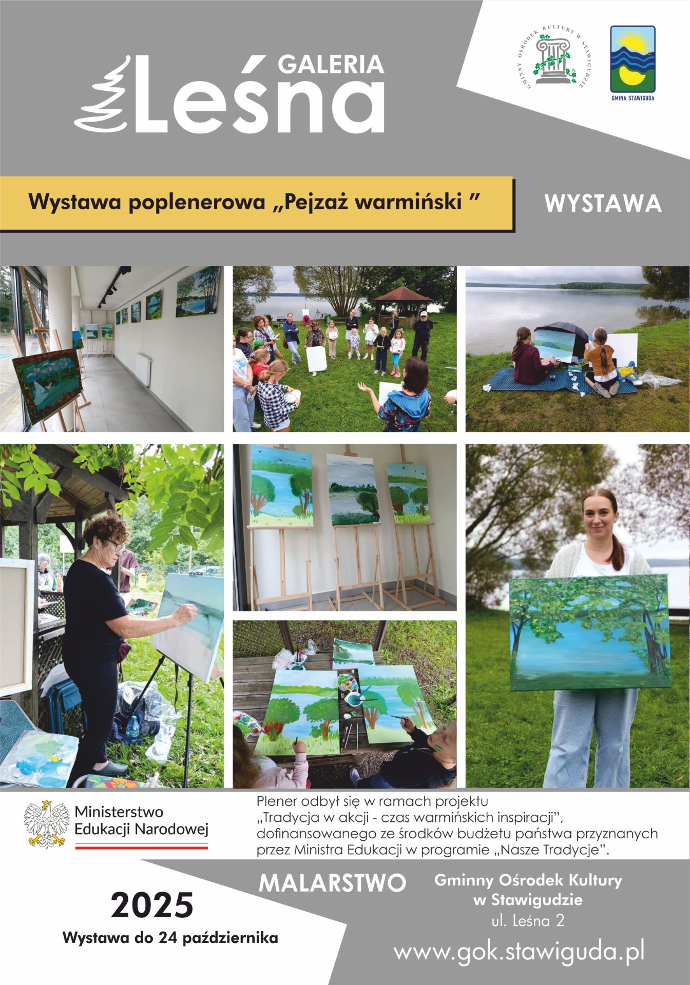 Plakat Zapraszający na poplenerową wystawę &quot;Pejzaż Warmiński&quot; do Galerii Leśnej w GOKu