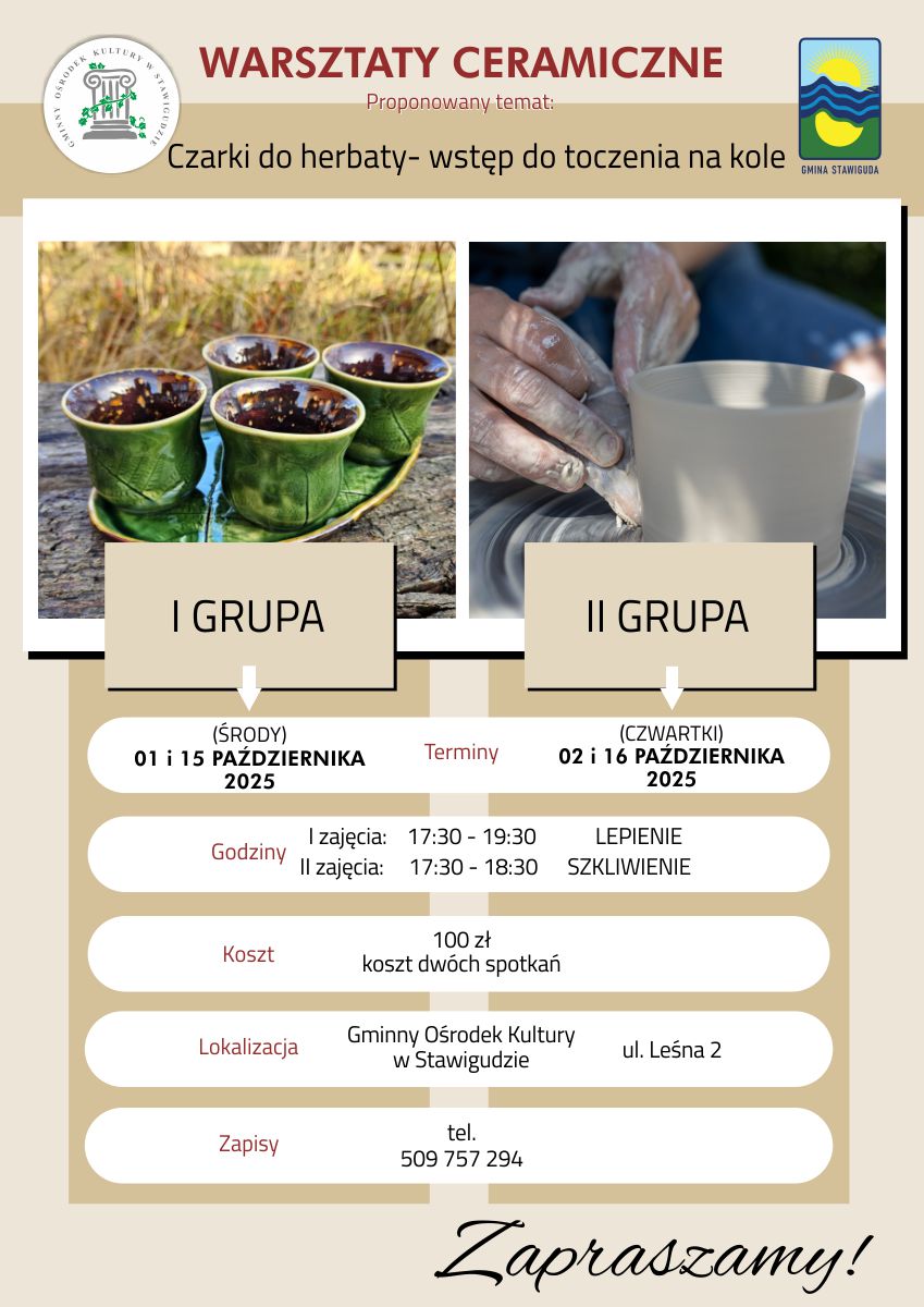 Warsztaty ceramiczne/Czarki do herbaty-wstęp do toczenia na kole