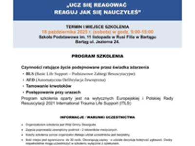 Bezpłatne szkolenie z udzielania pierwszej pomocy pn. „Ucz się reagować. Reaguj, jak się nauczyłeś!”