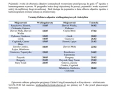 Terminy odbioru odpadów wielkogabarytowych i tekstyliów 2026r.