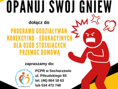 Opanuj swój GNIEW dołącz do programu korekcyjno edukacyjny dla osób stosujących przemoc domową!