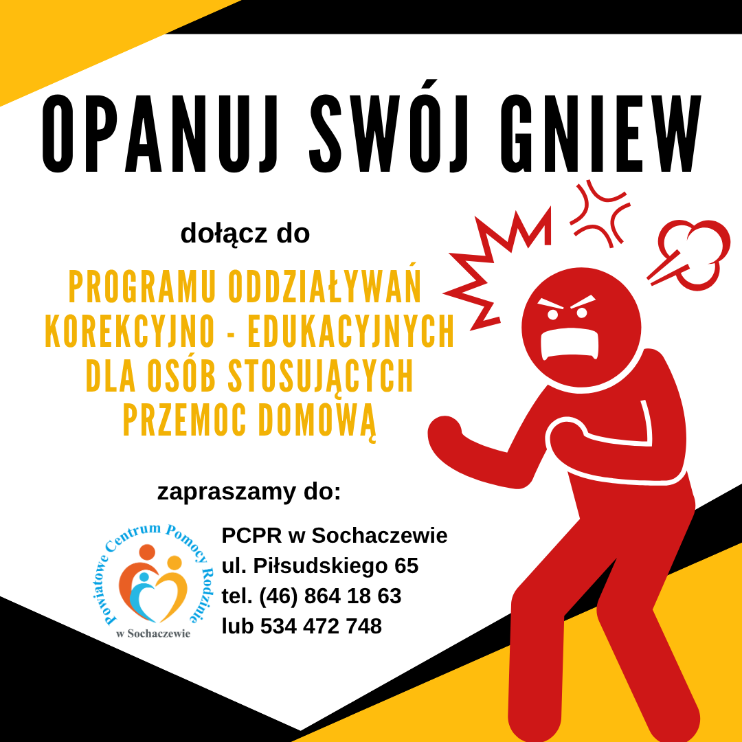 Opanuj swój GNIEW dołącz do programu korekcyjno edukacyjny dla osób stosujących przemoc domową!