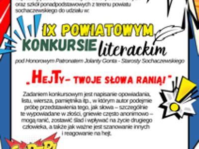 Plakat informujący o wydłuzeniu terminu składania prac w konkursie literackim