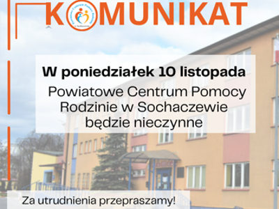 komunikat informujący o dniu wolnym 10 listopada