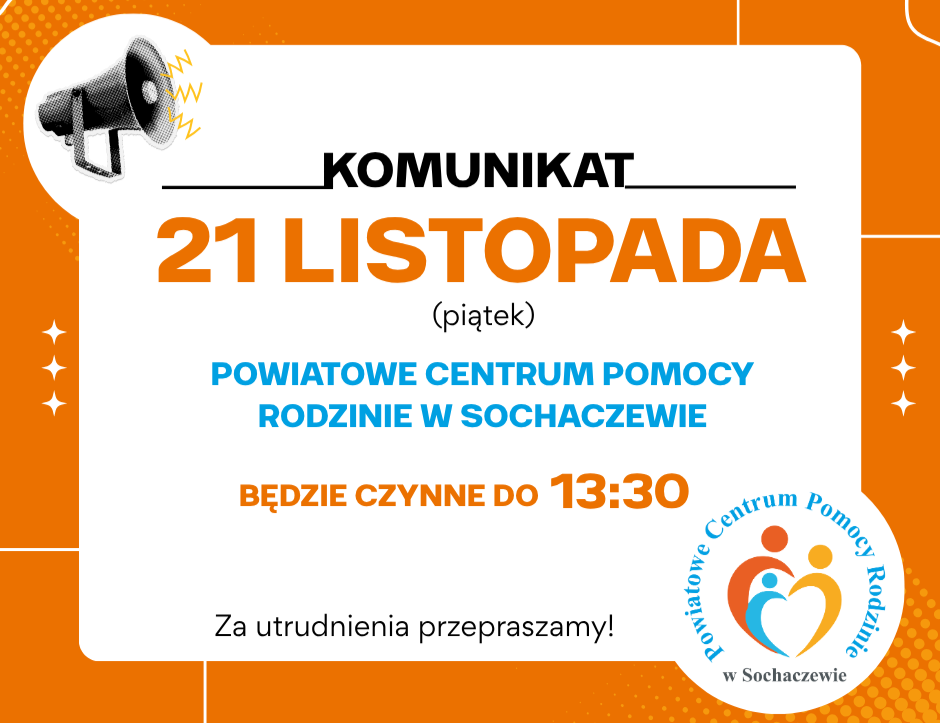 21 listopada PCPR w Sochaczewie czynny do 13:30