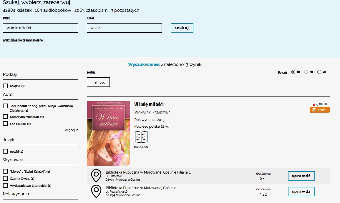 Zrzut ekranu widok po wyszukaniu wybranej książki [1155x690]