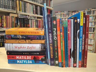 książki leżące i stojące grzbietami