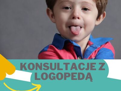 plakat informujący o spotkaniu z logopedą, na plakacie dziecko pokazujące język