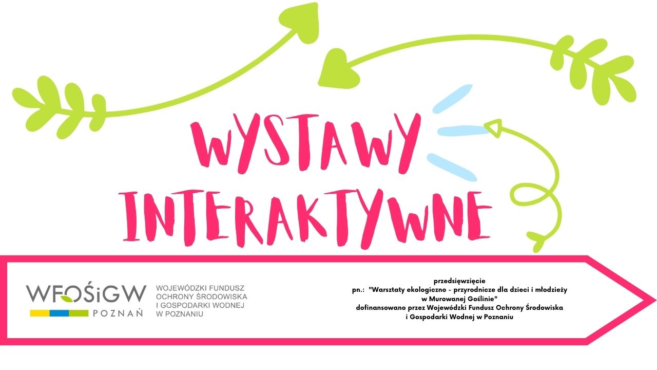 Na białym tel różowy napis wystawy interaktywne