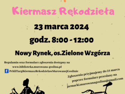 plakat informacyjny pchli targ, na plakacie grafika roweru, kobiety, ubrań, zabawek