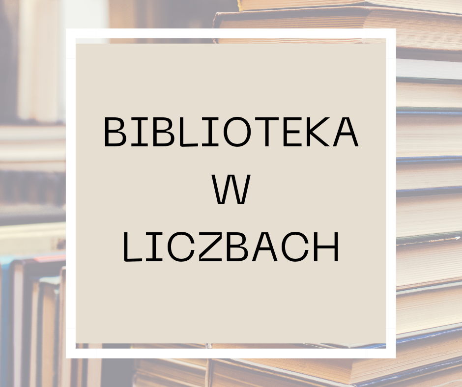Grafika ze zdjęciem książkę w tle a na nim napis biblioteka w liczbach 