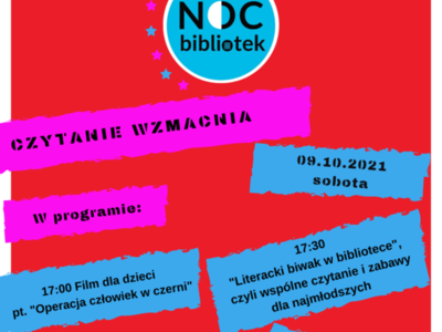 Plakat informujący o nocy bibliotek i jej programie