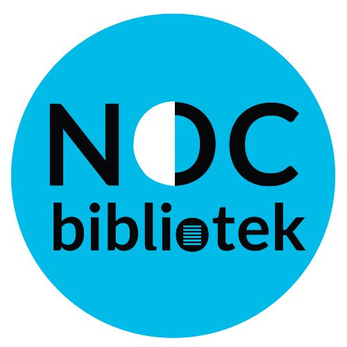 Logo nocy bibliotek. Czarny napis noc bibliotek na niebieskim tle