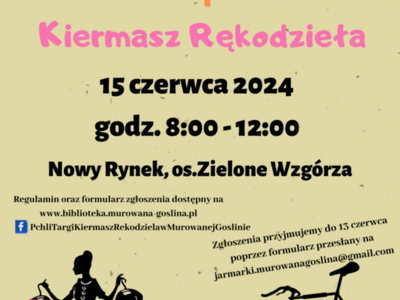 plakat informacyjny,  w tle zabawki, rower, rysunek kobiety z ubraniami