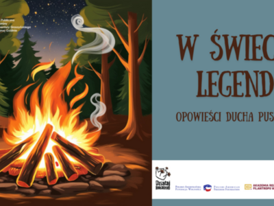 plakat informacyjny, po lewej stronie grafika ogniska, po prawej opis wydarzenia, u dołu loga instytucji