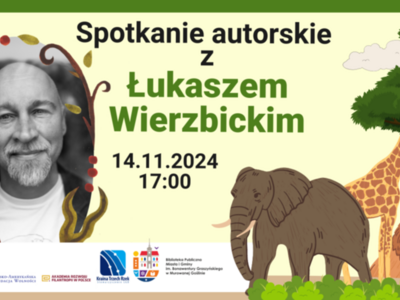 na garfice zdjęcie mężczyzny po lewej stronie, po prawej grafika zwierząt afrykańskich