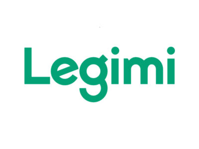 Zielony napis Legimi na białym tle