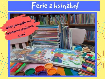 Zdjęcie przedstawia książki proponujących różne prace plastyczne. Na zdjęciu znajdują się także materiały plastyczne (kredki, farby,klej). 
