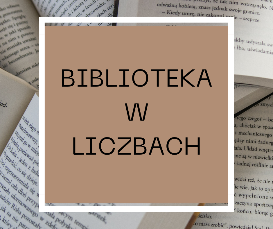 Na brazowym tle czarny napis biblioteka w liczbach