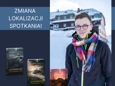 Na granatowym tle zdjecie młodego mężczyzny oraz biały napis zmiana