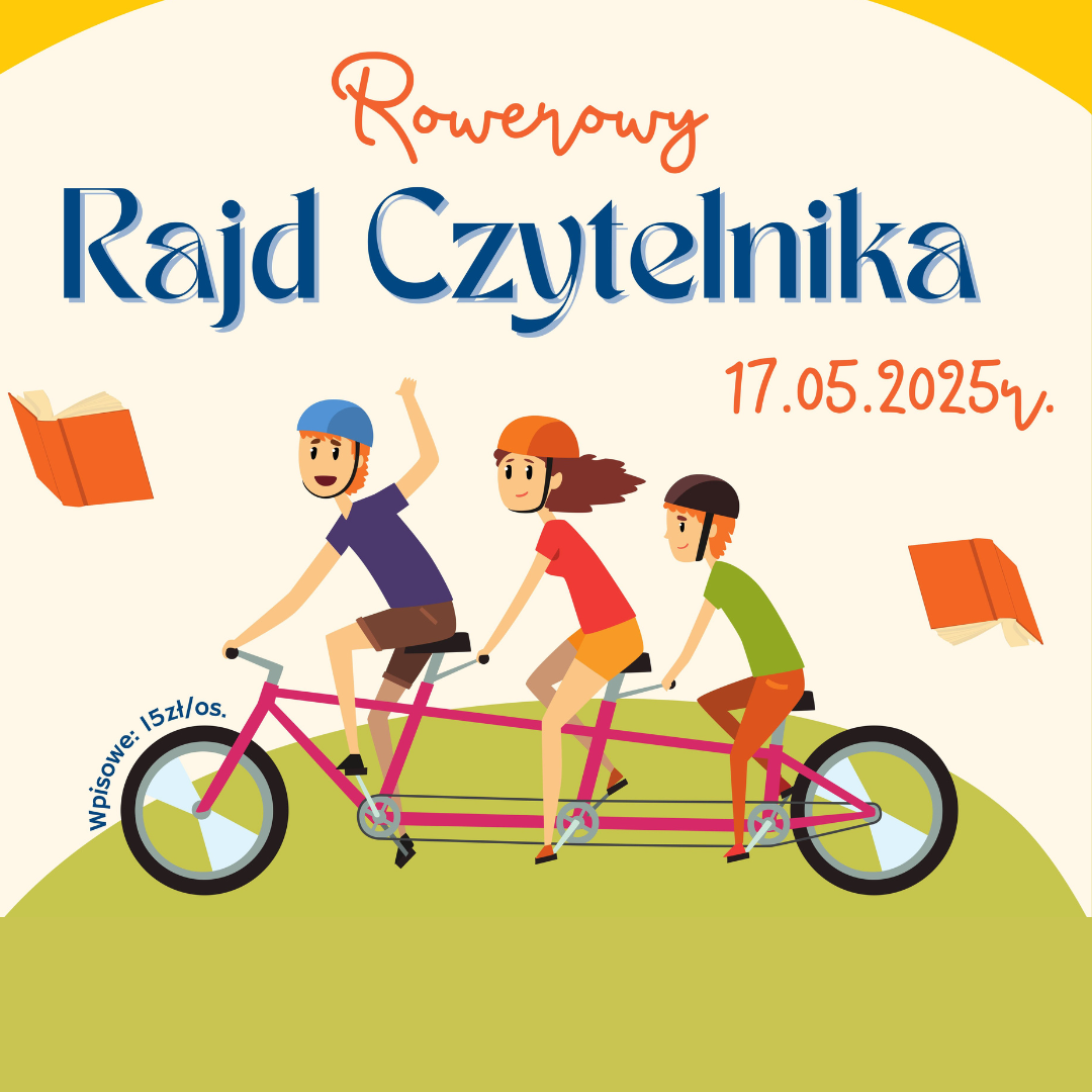 grafika rower z trzema rowerzystami na zielonej górce