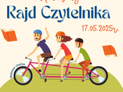 grafika rower z trzema rowerzystami na zielonej górce