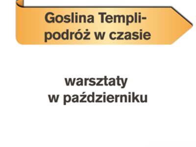 grafika informująca o warsztatach w październiku, złota wstęga u góry