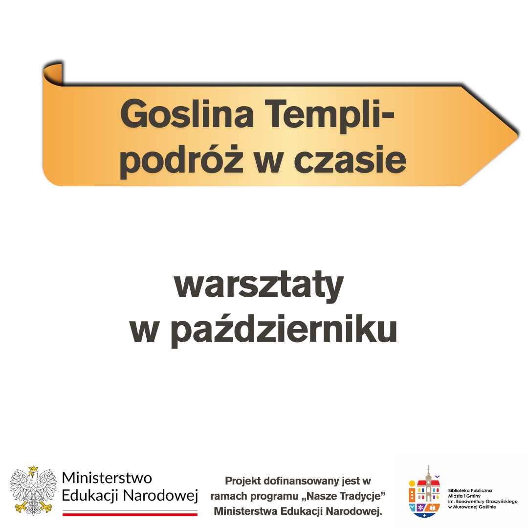grafika informująca o warsztatach w październiku, złota wstęga u góry