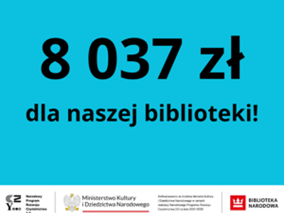 grafika niebieskie tło kwota 8037 zł oraz logotypy