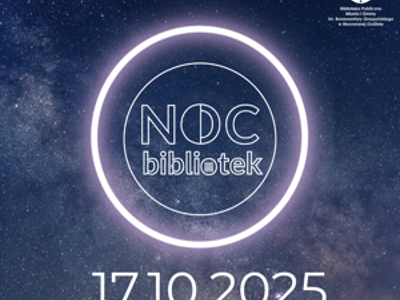 grafika niebo z napisem noc bibliotek