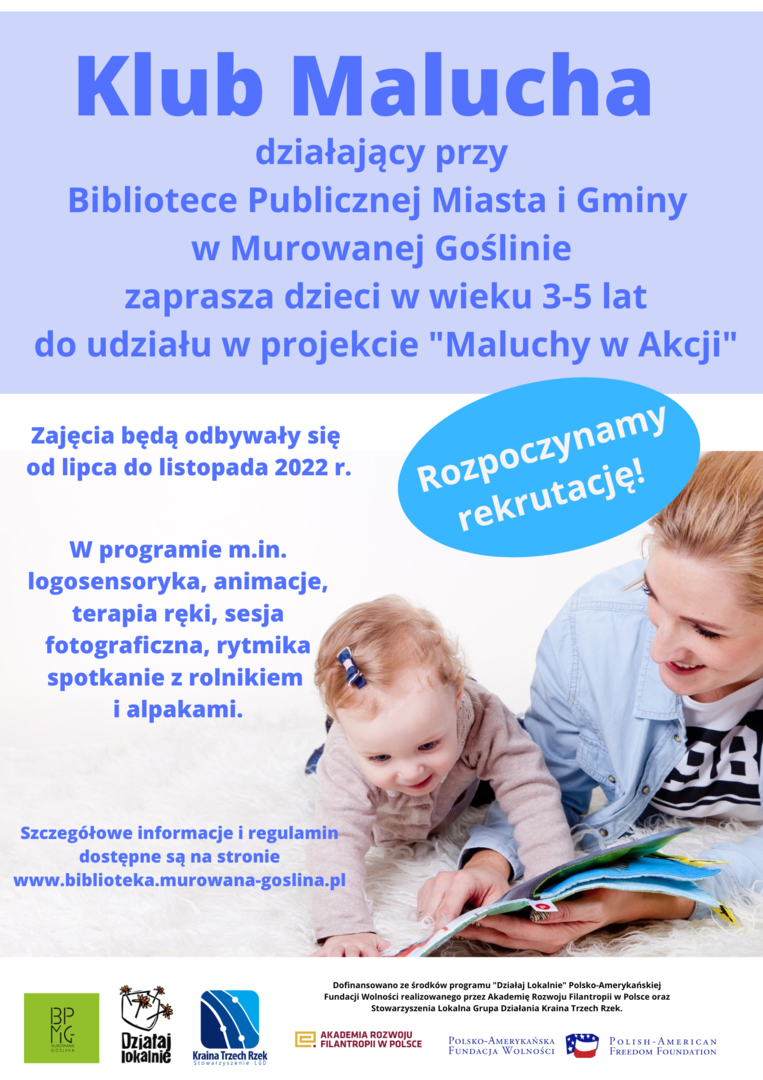 plakat informacyjny o projekcie dla dzieci w wieku 3 do 5 lat  Maluchy w akcji 