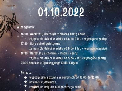 plakat informacyjny o nocy bibliotek