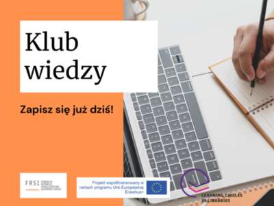 Grafika informująca o klubach wiedzy w bibliotece
