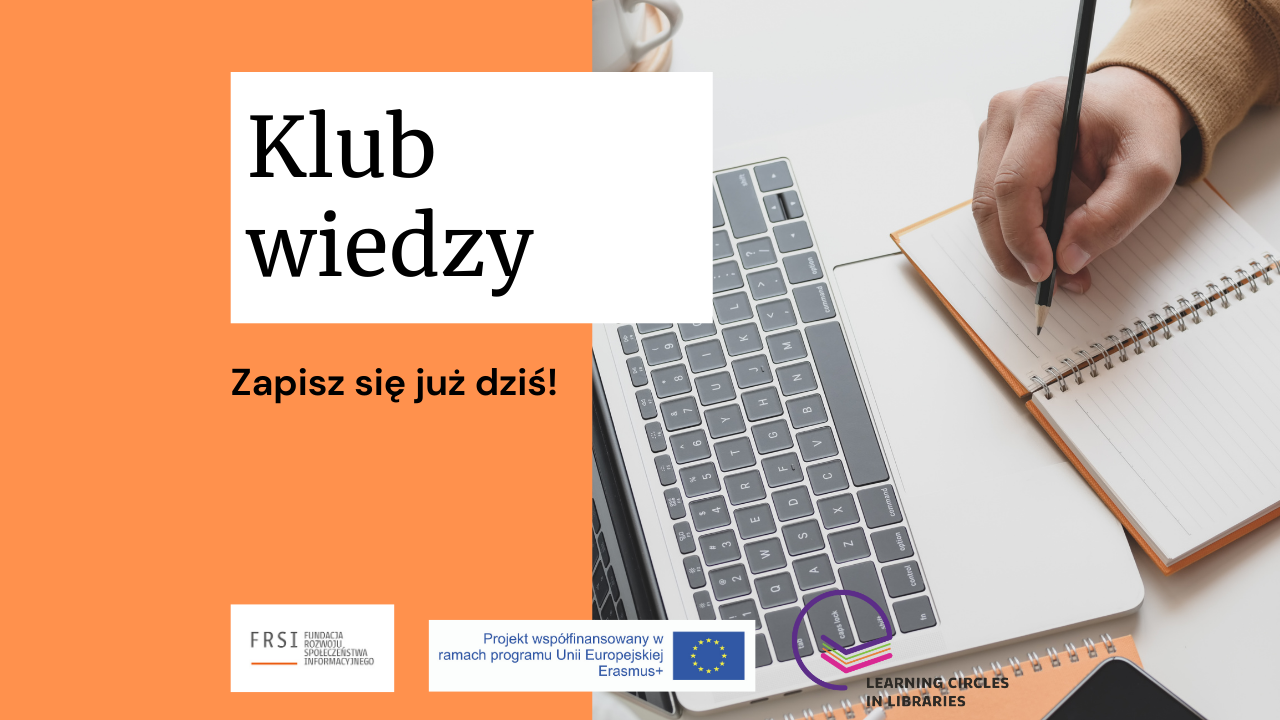 Grafika informująca o klubach wiedzy w bibliotece