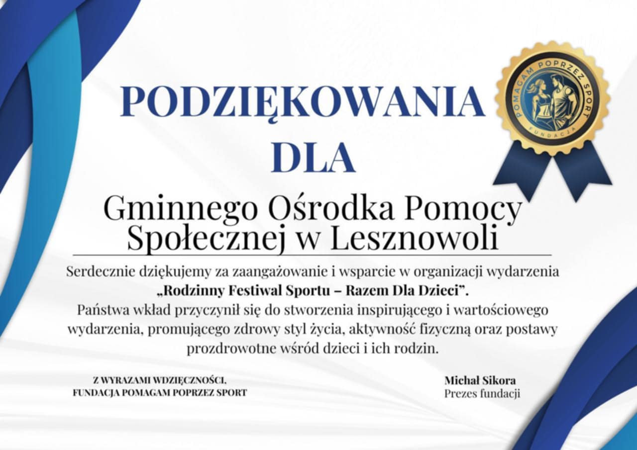 Podziękowania od Stowarzyszenia Po Prostu Pomagamy oraz Fundacji Pomagam Poprzez Sport