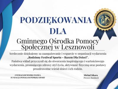 Podziękowania od Stowarzyszenia Po Prostu Pomagamy oraz Fundacji Pomagam Poprzez Sport