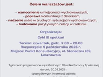 Informacja o warsztatach dla Rodziców