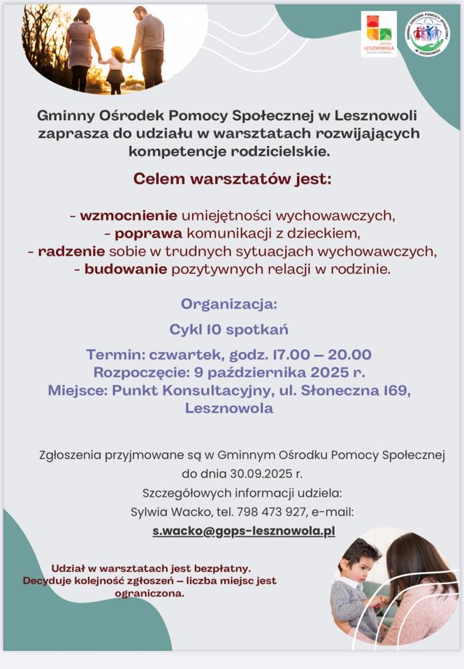 Informacja o warsztatach dla Rodziców