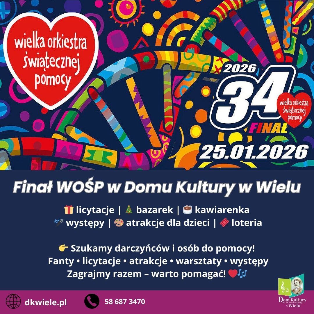 WOŚP 2026 w DK Wiele - plakat