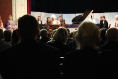 Publiczność oglądająca występ. W tle scena.
